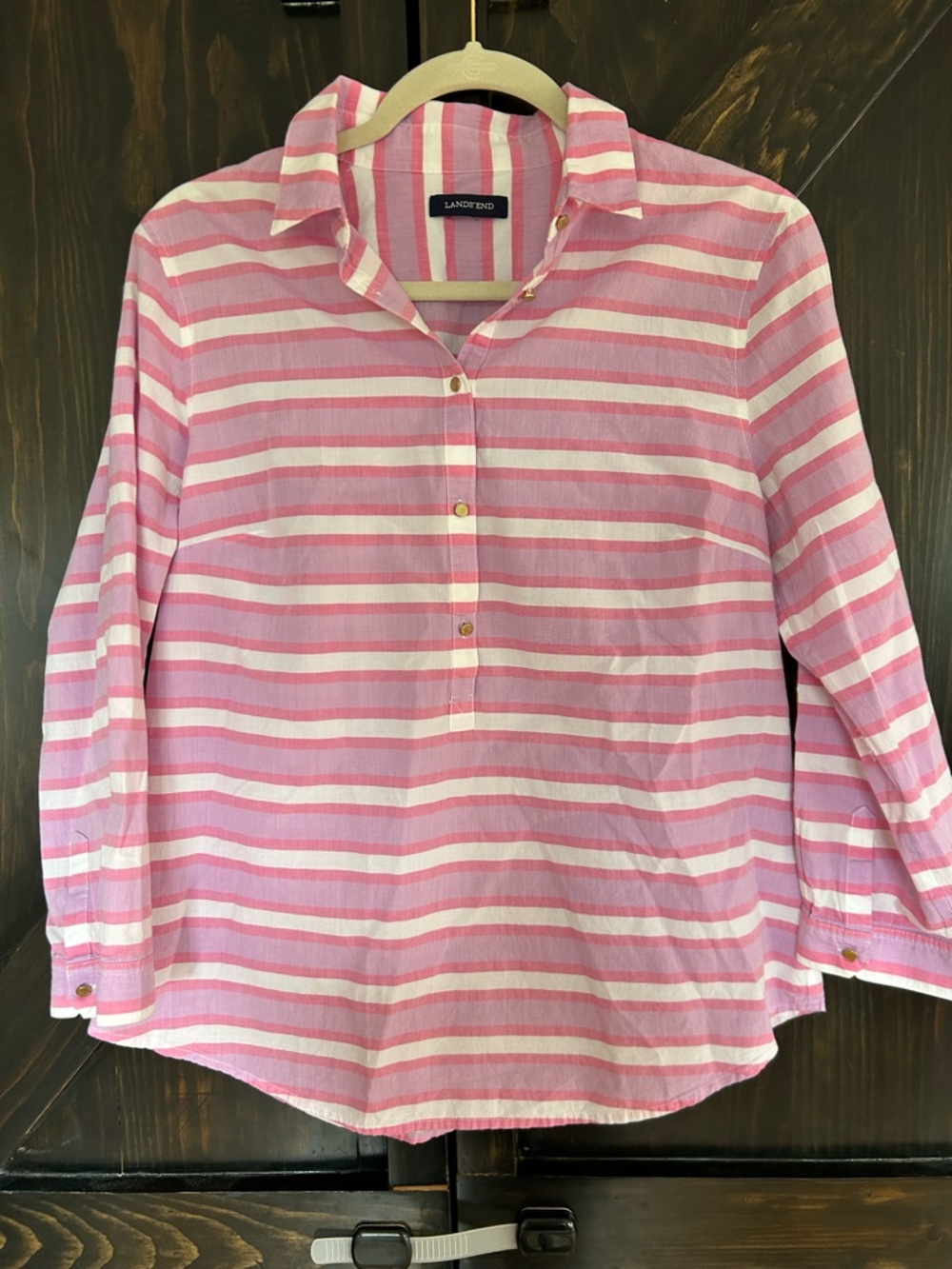 Lands End Pink Stripe Tunic blouse